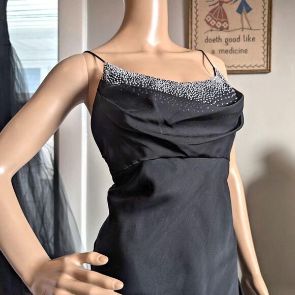 Vintage 90s Cache Prom Gown Beaded Black Cowl Siren Whimsygoth Formal Size 9 - Picture 3 of 14